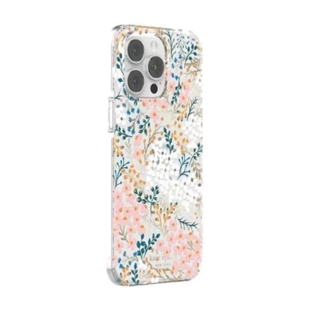 kate spade New York Case for iPhone 14 Pro Max w MagSafe Clear Floral Gold Pink